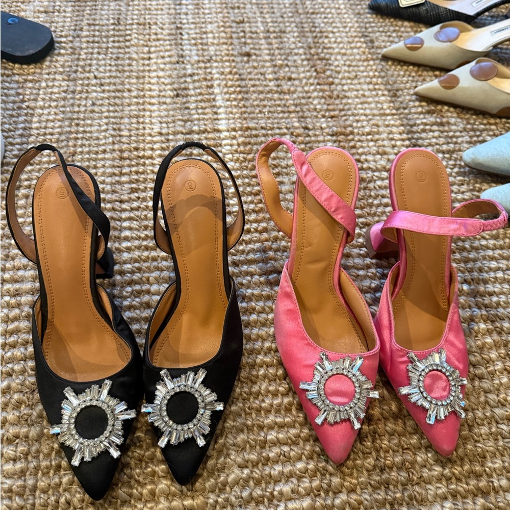 Elegant Black and Pink Embellished Women's Heels